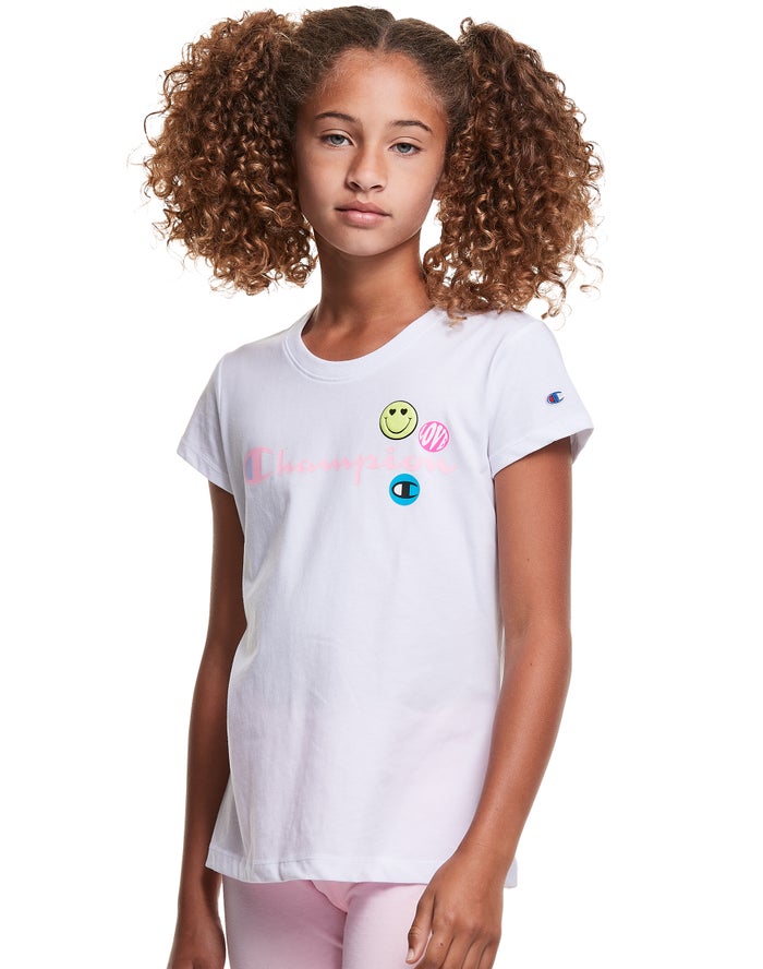 Champion Pige T-Shirts Hvide - Classic Smiley Face - Danmark QPN-259347